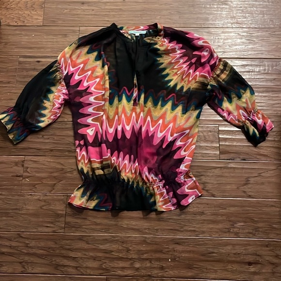 Pleione Tops - Pleione Sheer Loose Fit 3/4 Length Sleeve Blouse Size L